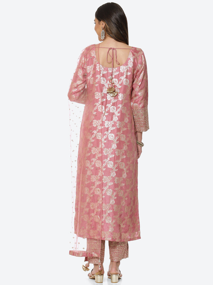 Gota Border Ghera Embroidered Handloom Kurta With Palazzo &amp; Dupatta