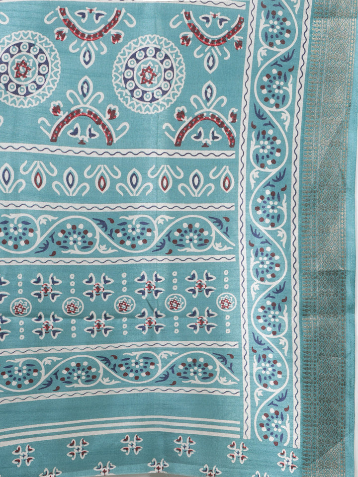 Ajrak Printed Dola Cotton Woven Saree