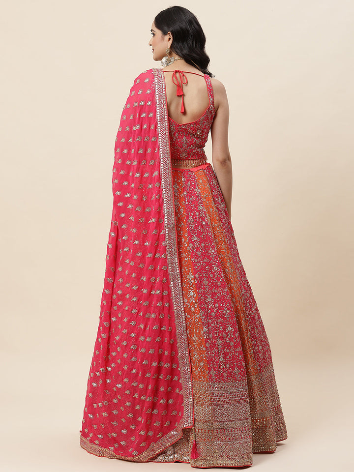 Zari Embroidered Georgette Choli With Lehenga &amp; Dupatta