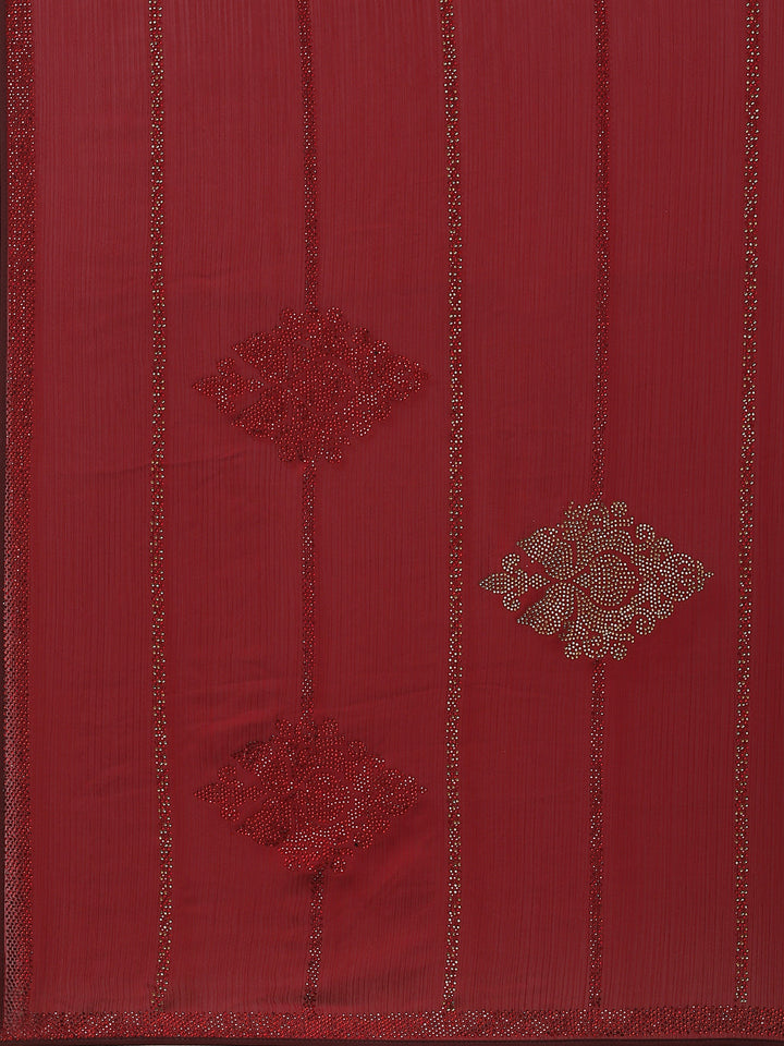 Zari Border Booti Chiffon Plain Saree