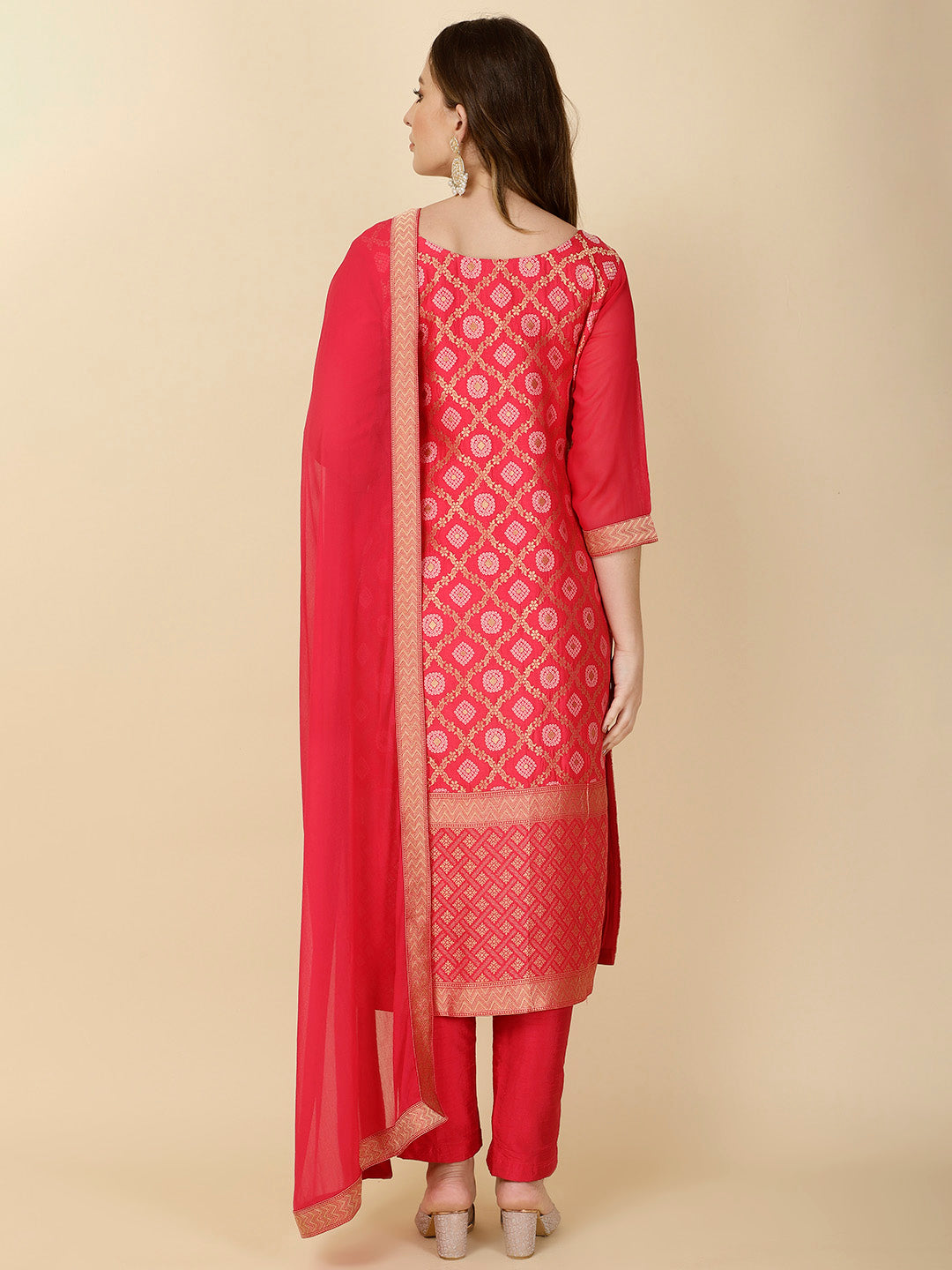 Woven Banarsi Suit Set With Dupatta