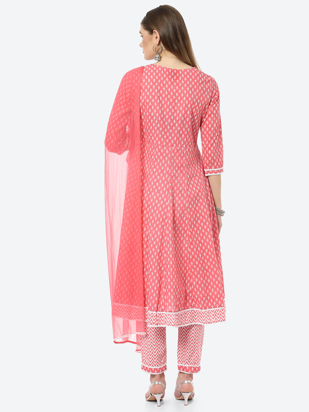 Resham Neck Booti  Printed Cotton A-line Kurta With Pant &amp; Chiffon Dupatta
