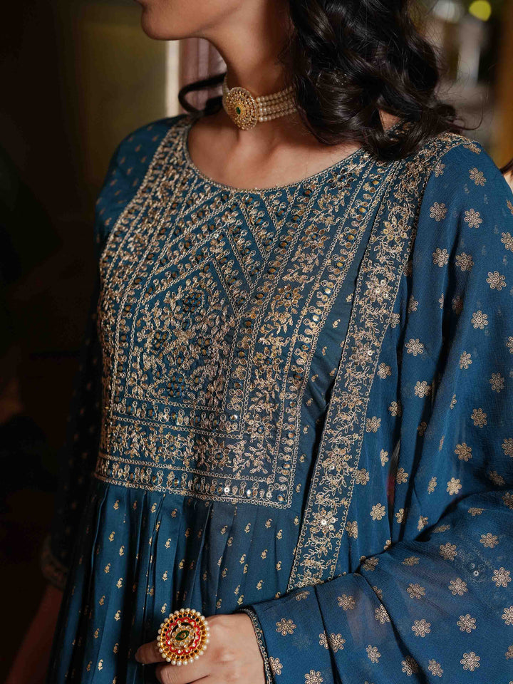 Neck Embroidered Cotton Kurta With Palazzo &amp; Dupatta