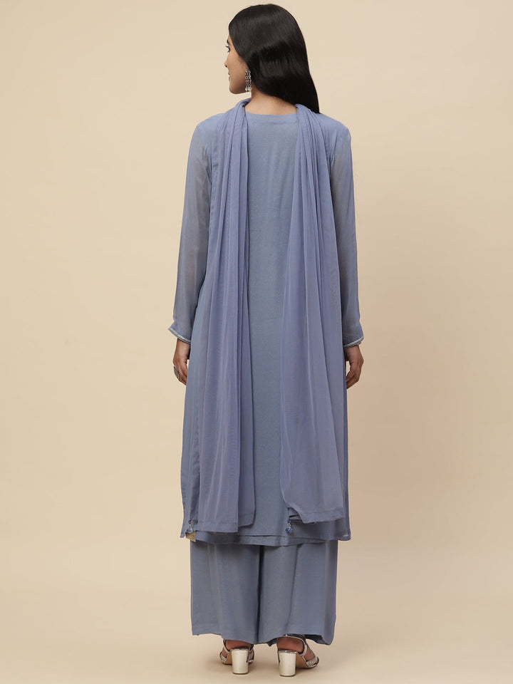 Stone Work Georgette Kurta With Pants &amp; Dupatta