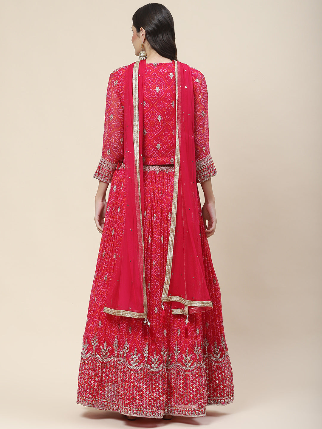 Bandhani Print Georgette Choli With Jacket, Choli &amp; Dupatta