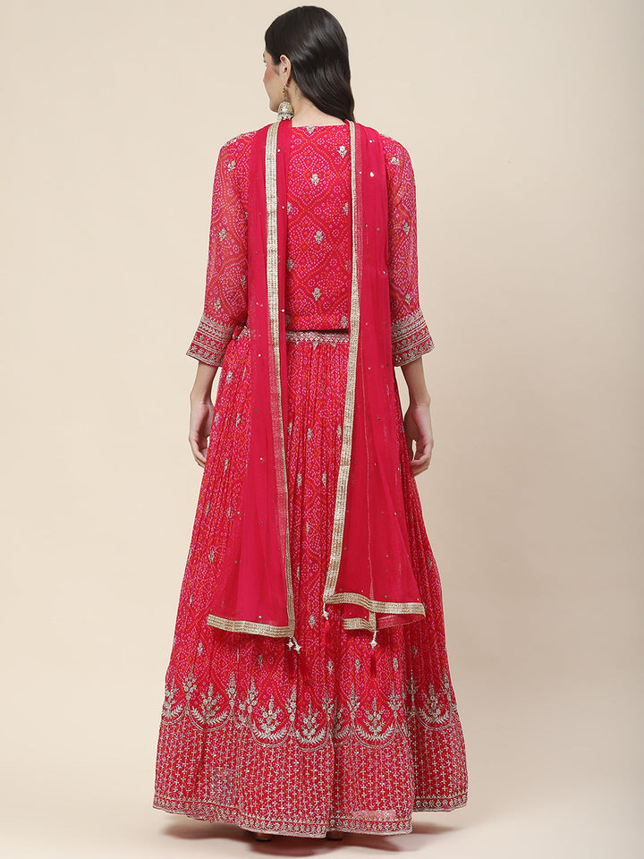 Bandhani Print Georgette Choli With Jacket, Choli &amp; Dupatta