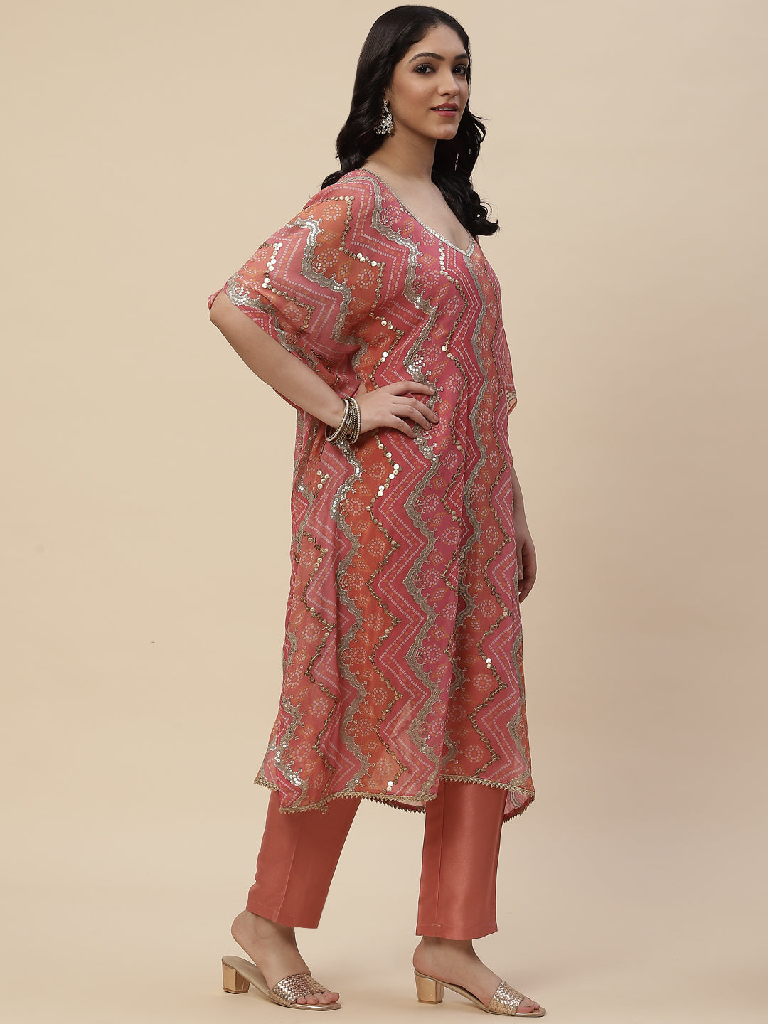Sequin Embroidered Georgette Kurta With Pants