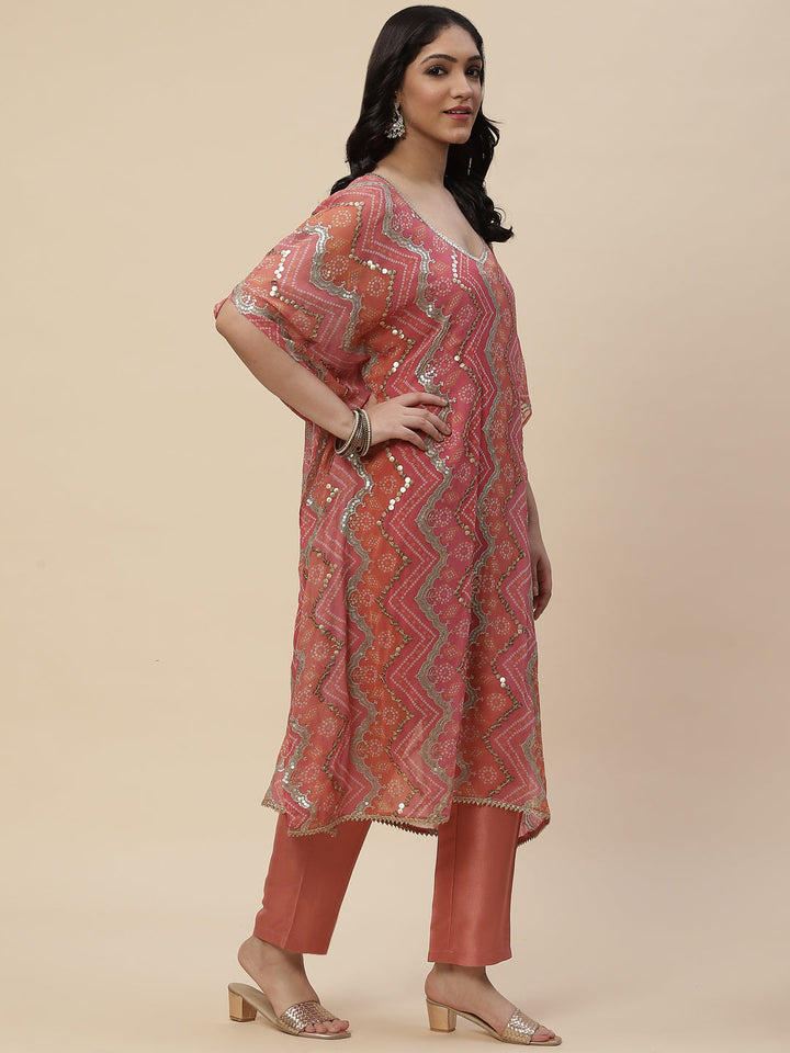 Sequin Embroidered Georgette Kurta With Pants
