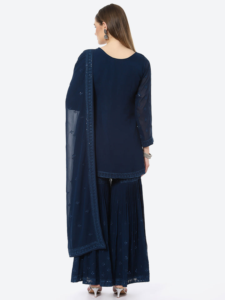 Resham Booti Georgette Kurta With Garara &amp; Georgette Dupatta