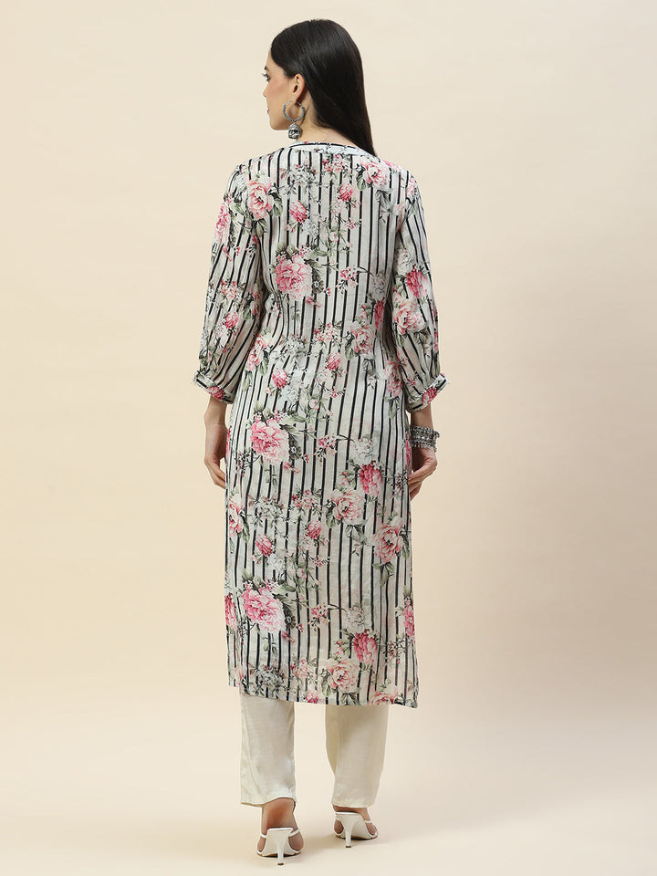 Floral Print Muslin Kurta With Pants
