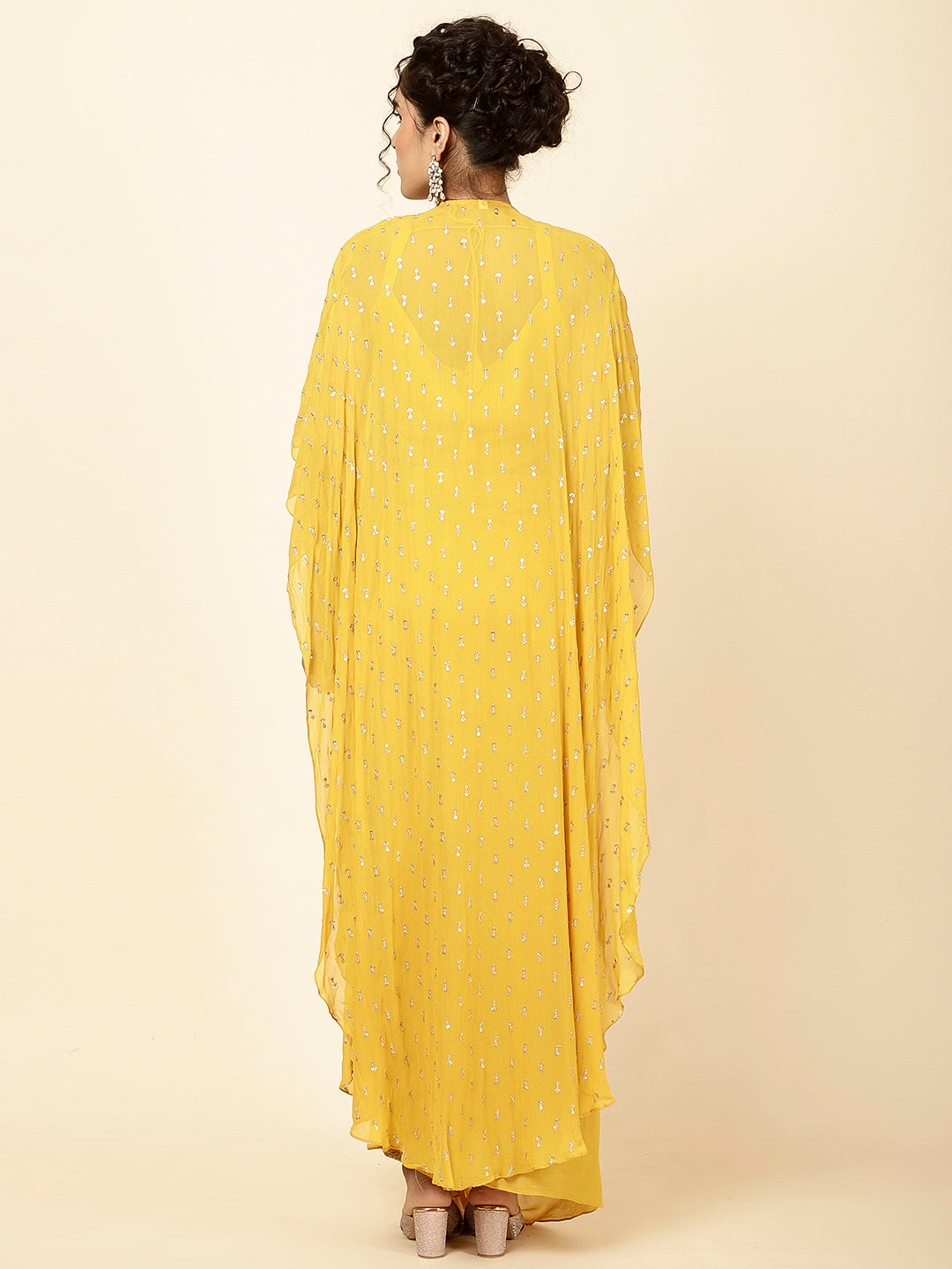 Sequin Embroidered Georgette Drape Skirt With Top &amp; Jacket