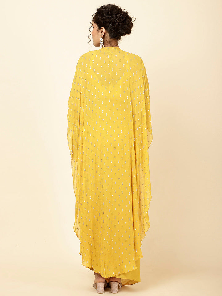Sequin Embroidered Georgette Drape Skirt With Top &amp; Jacket