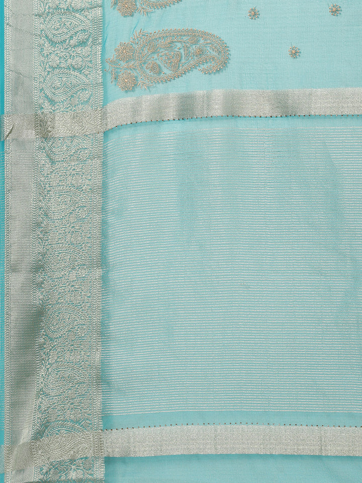 Embroidered Booti Organza Plain Saree