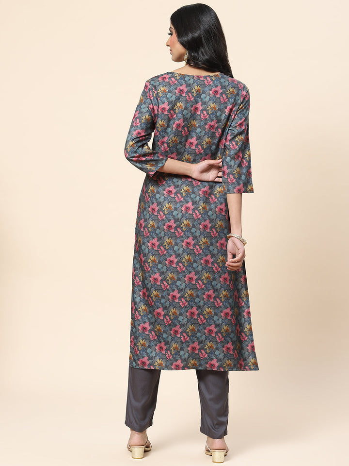 Floral Printed Pashmina Kurta With Pants