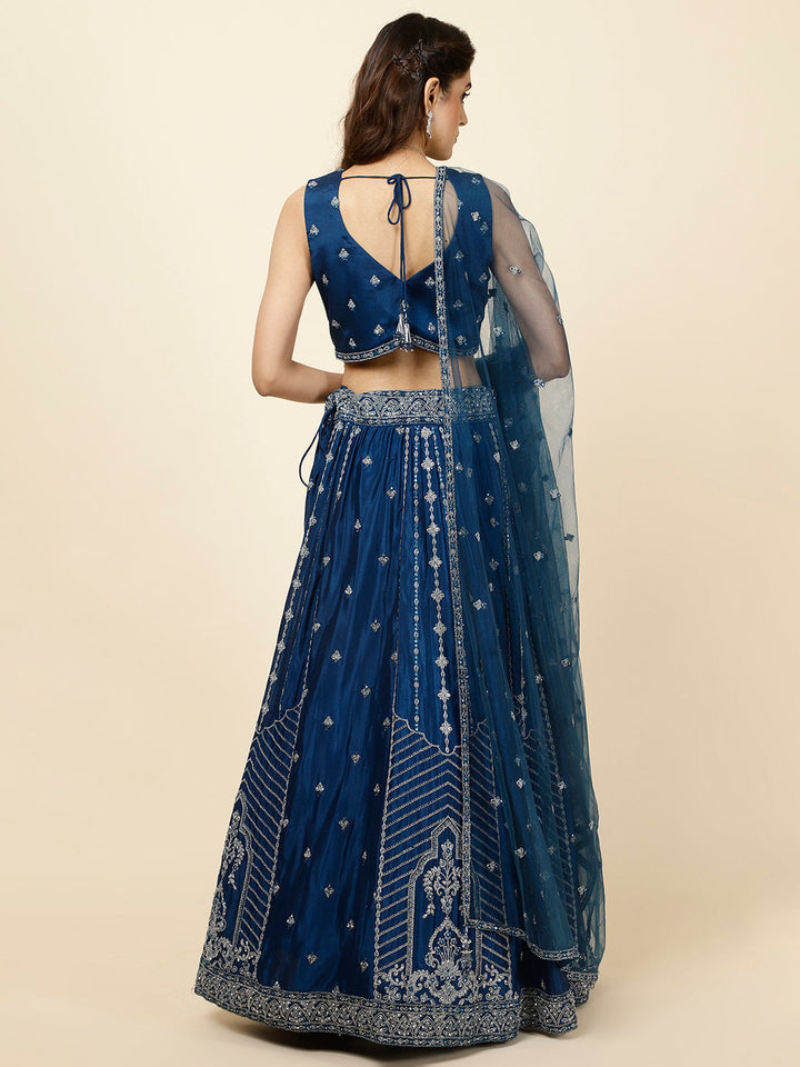 Embroidered Crepe Choli With Lehenga &amp; Dupatta