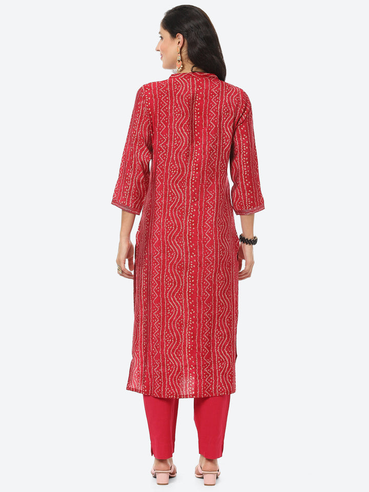 Zari Embroidered Bandhej Printed Muslin Kurti With Pant
