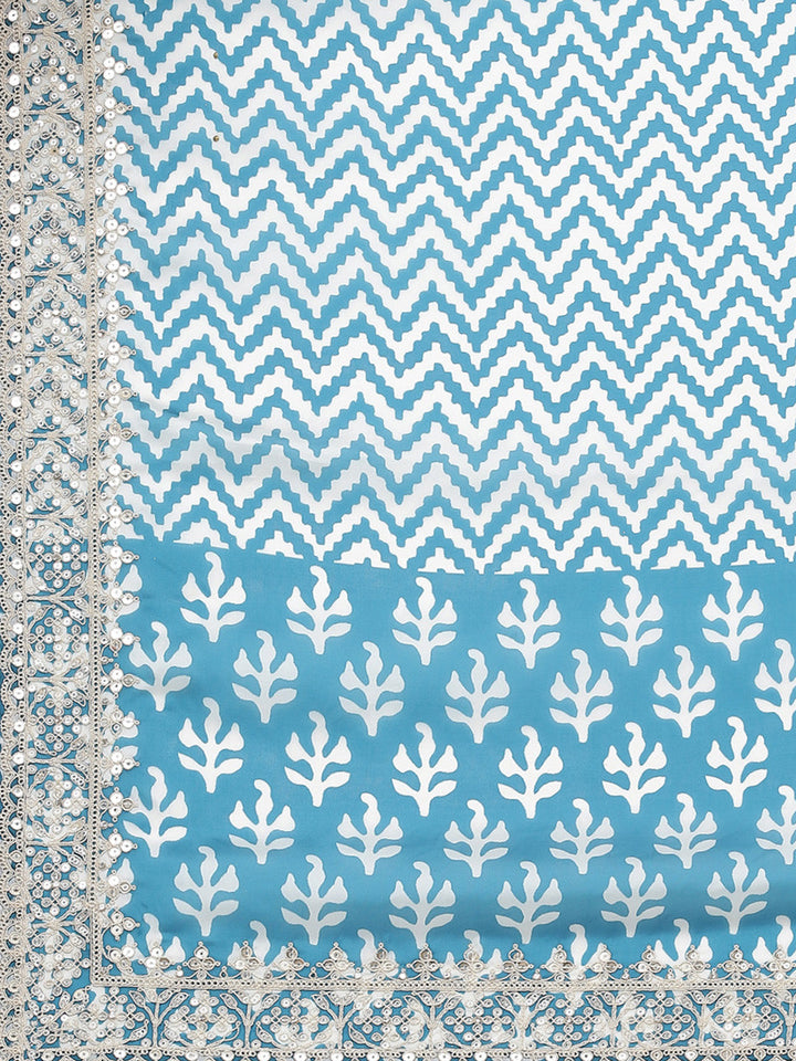 Block Printed Satin Saree - Meena bazaar