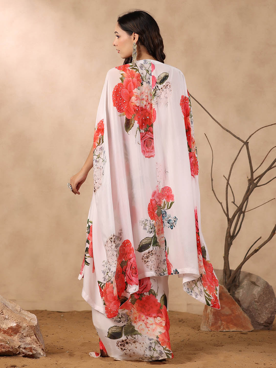 Printed Crepe Cape And Dhoti Skirt Set