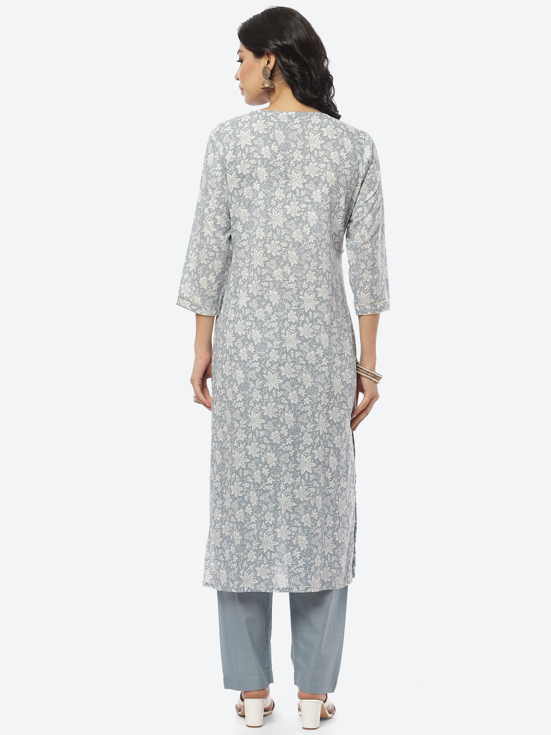 Printed Gota Neck Cotton With Pant