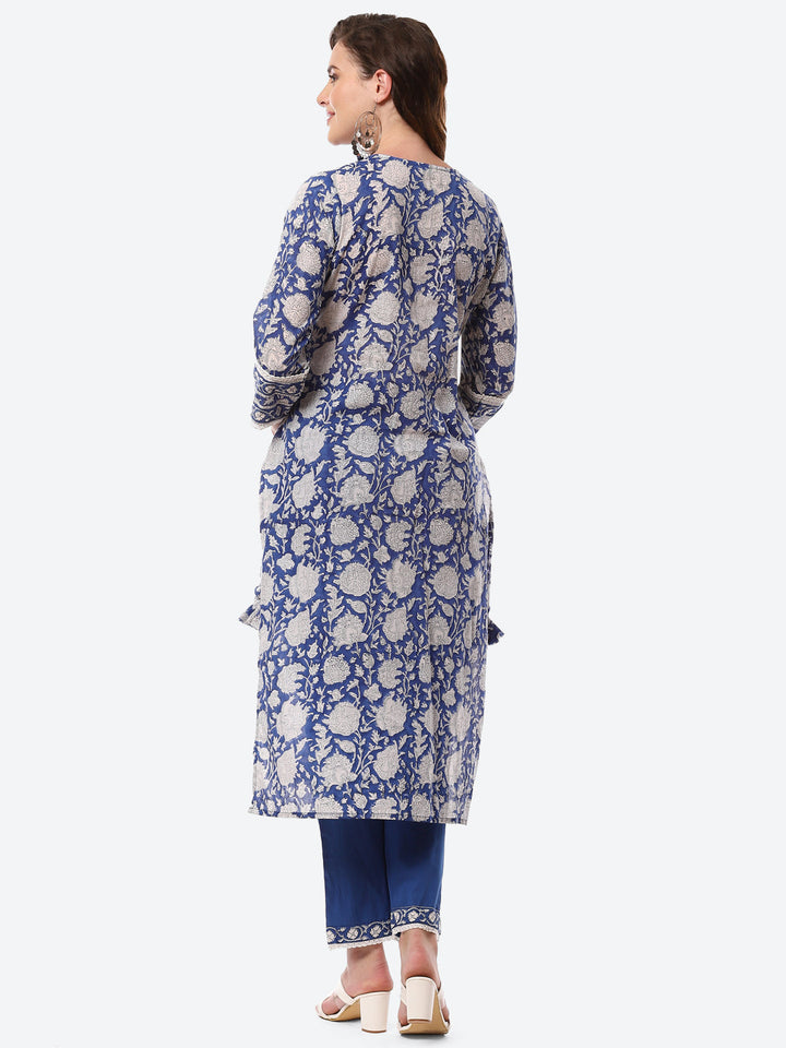 Floral Printed Cotton Kurta With Pants