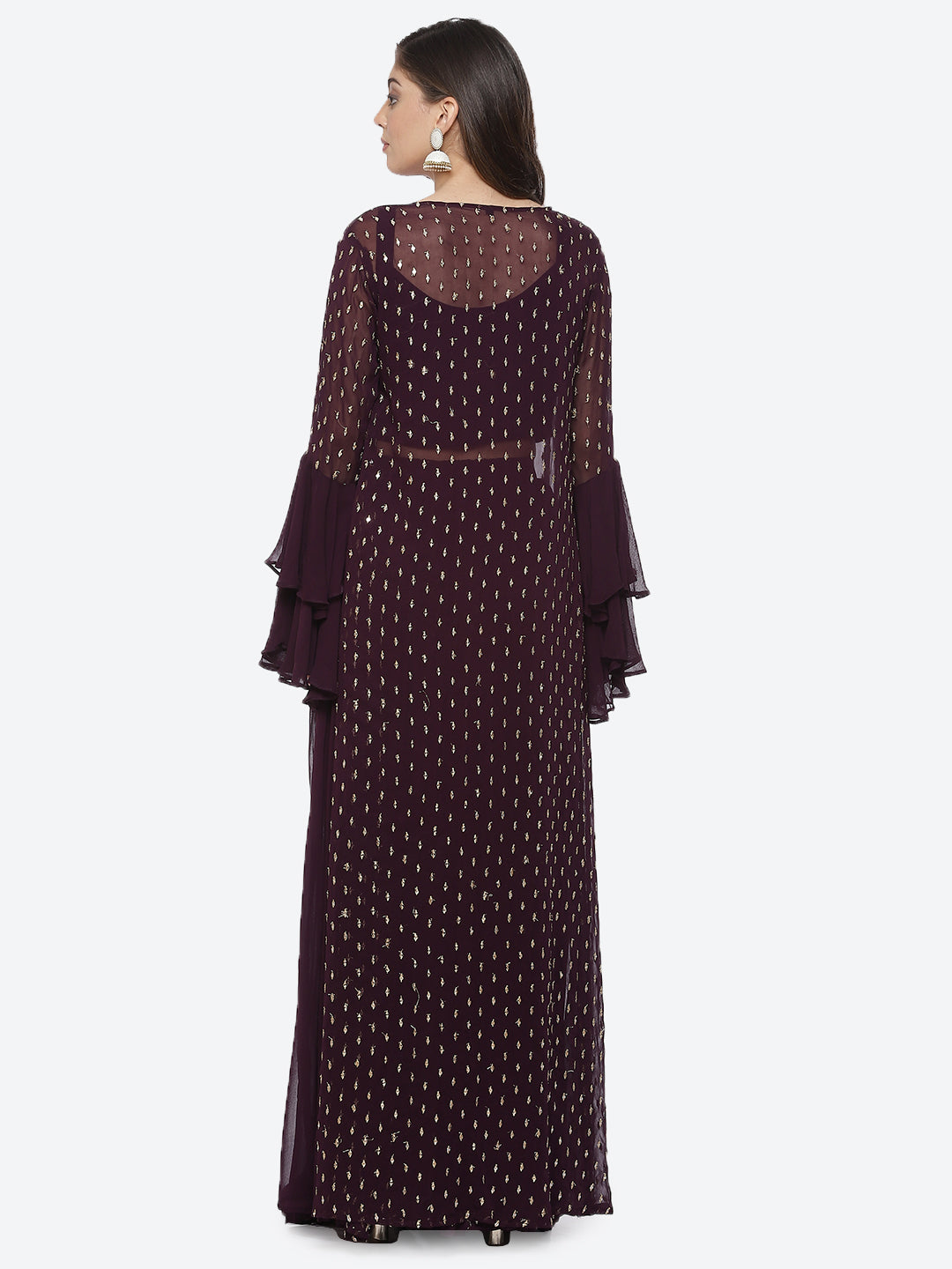 Mirror Work Georgette Crop Top With Palazzo &amp; Jacket