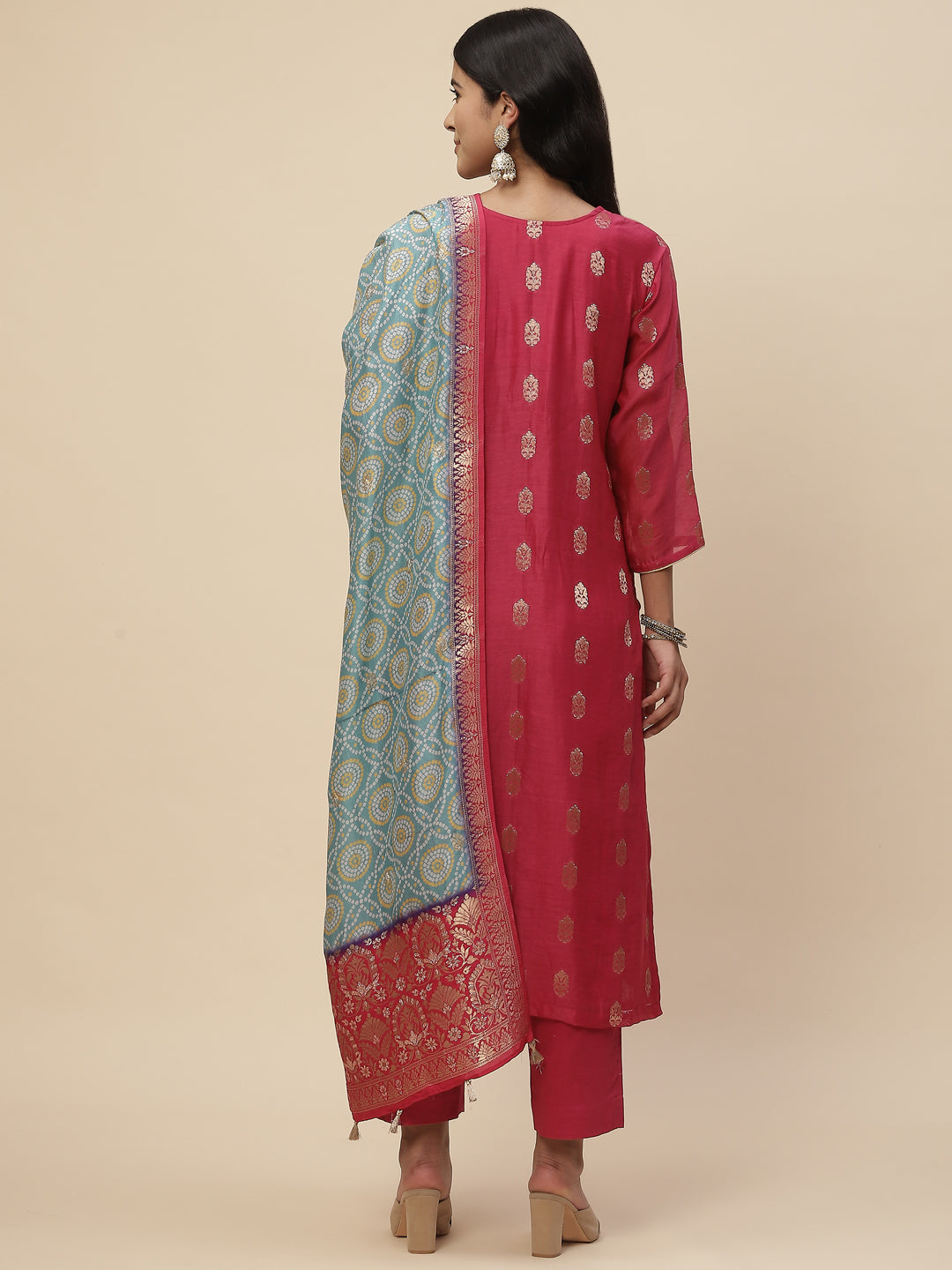 Zari Booti Cotton Kurta With Pants &amp; Dupatta