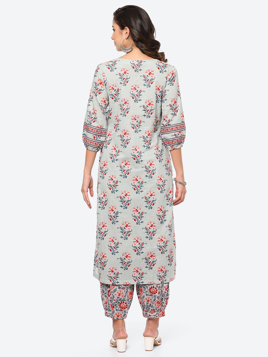 Floral Printed Cotton Kurta With Agfani Pant