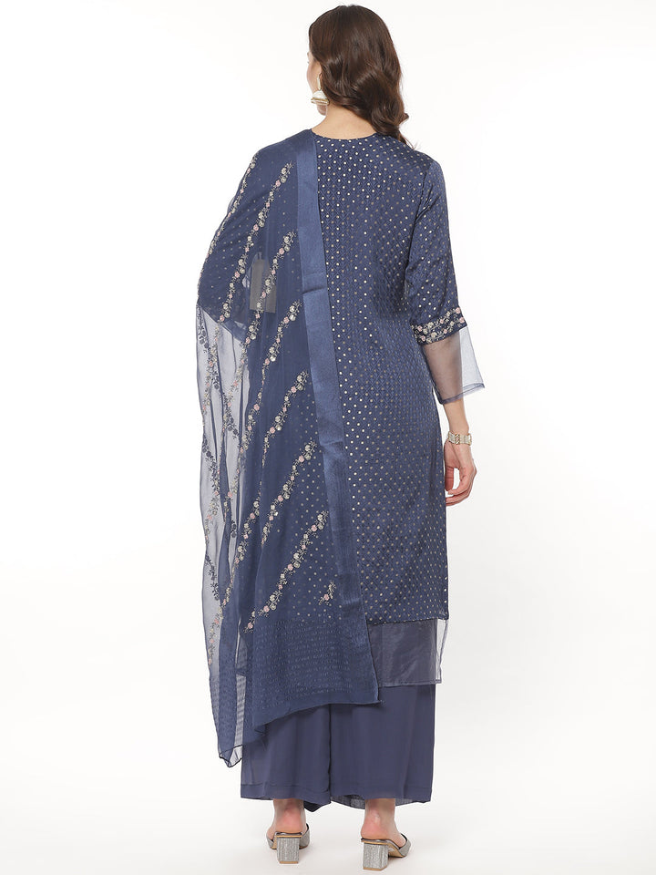 Resham Booti Neck Work Crepe Georgette Stitched Salwar Kameez With Embroidered Dupatta