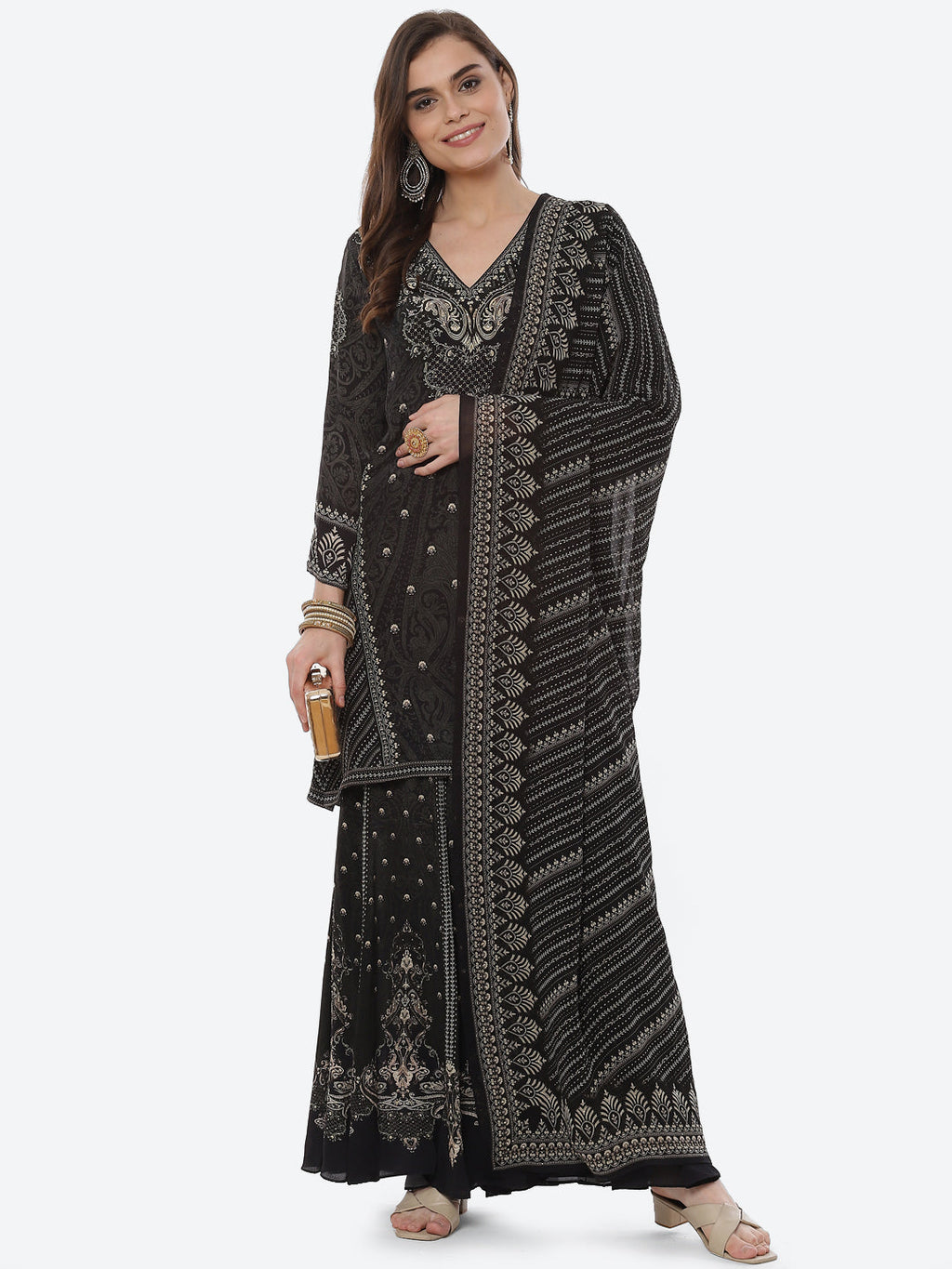 Digital Printed Crepe Kurta With Sharara & Georgette Dupatta