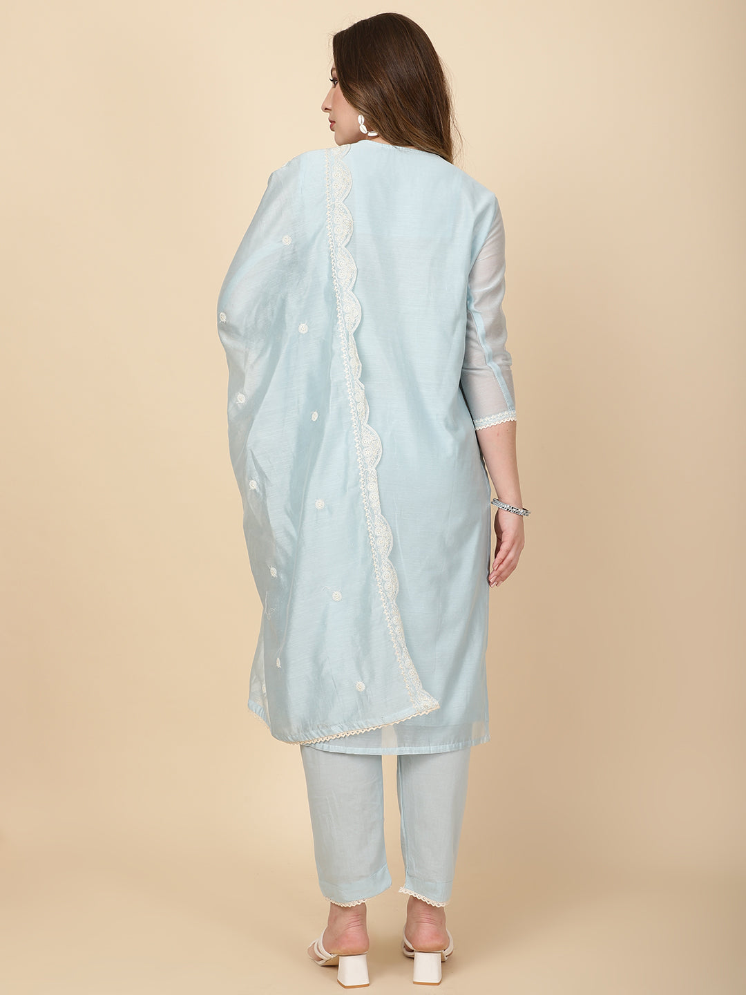 Booti Embroidery Chanderi Kurta With Pants &amp; Dupatta