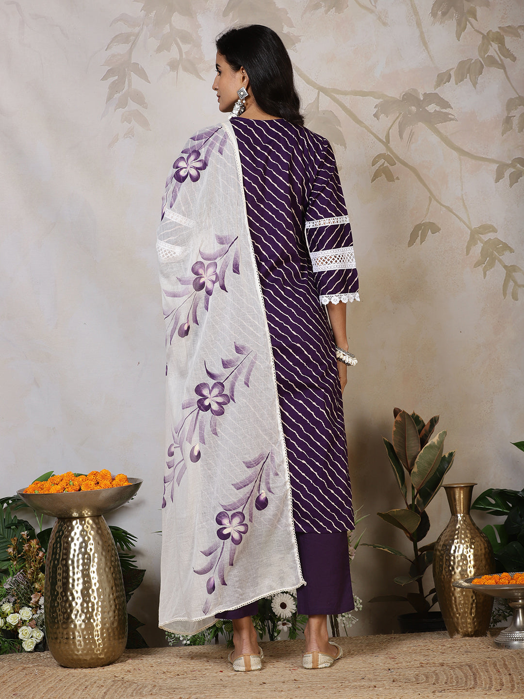 Printed Cotton Blend Kurta With Pants &amp; Dupatta