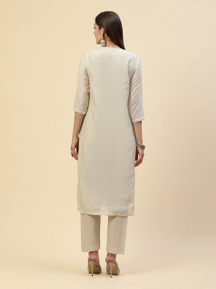 Embroidered Chanderi Kurta With Pants
