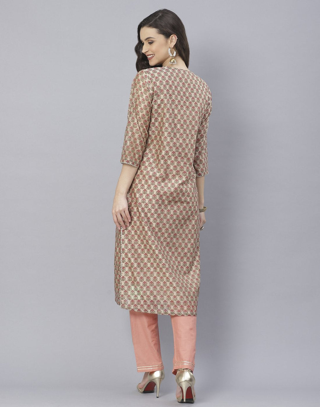 Peach and Firozee Cotton Chanderi Salwar Kameez