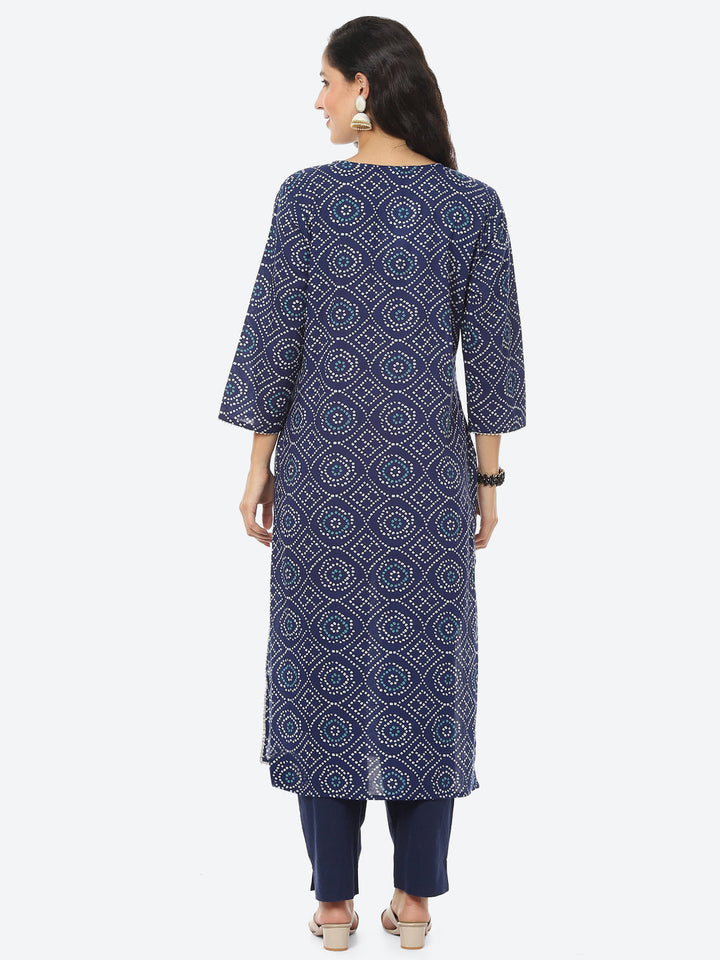 Yoke Embroided Bandhani Printed Cotton Kurti