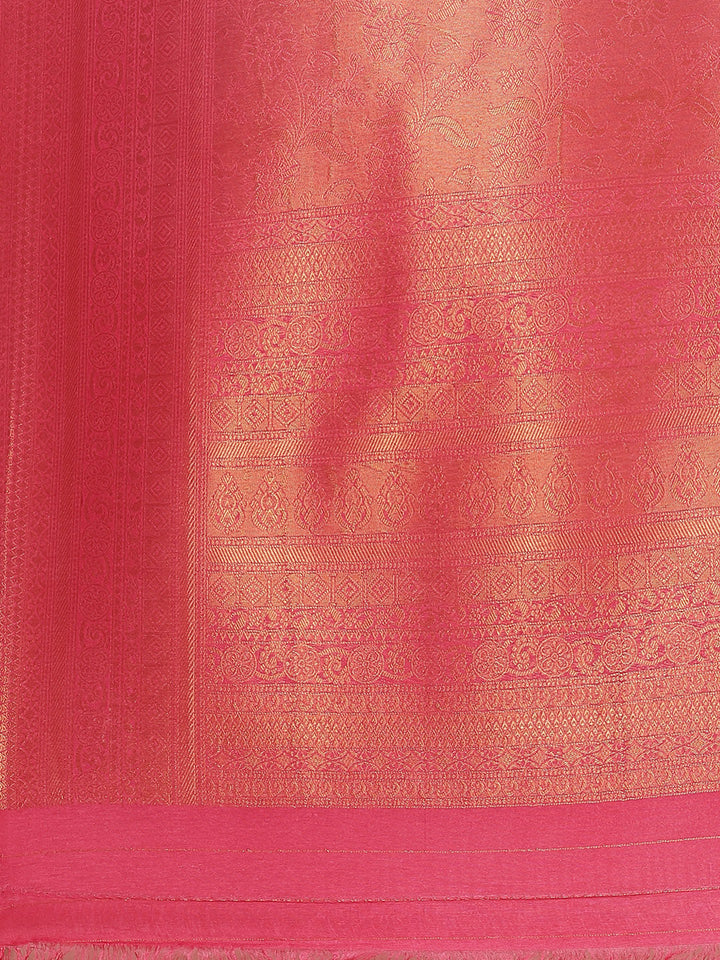 Brocade Zari Jaal  Art Handloom Saree With Contrast Blouse