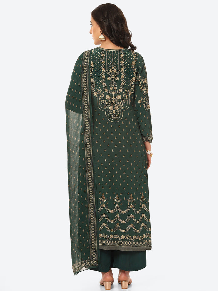 Floral Digital Printed Crepe Kurta With Palazzo &amp; Georgette Dupatta