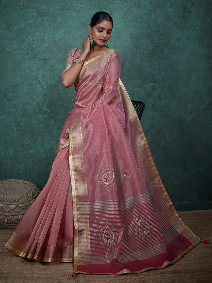 Embroidered Linen Blend Saree