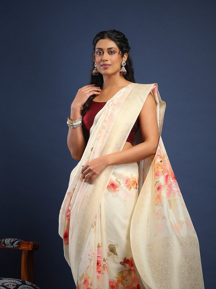 Floral Printed Tussar Saree