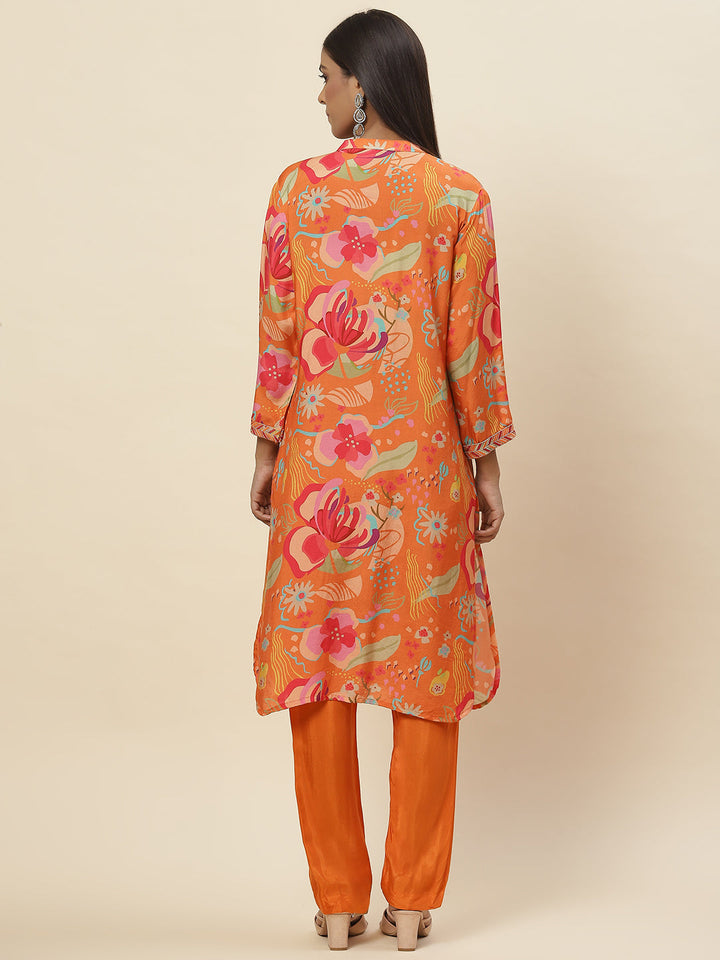 Floral Printed Muslin Kurta With Pants