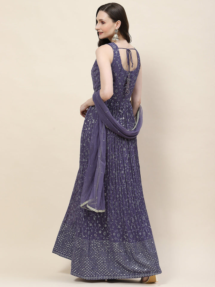 Resham Sequin Embroidery Georgette Kurta With Palazzo &amp; Dupatta
