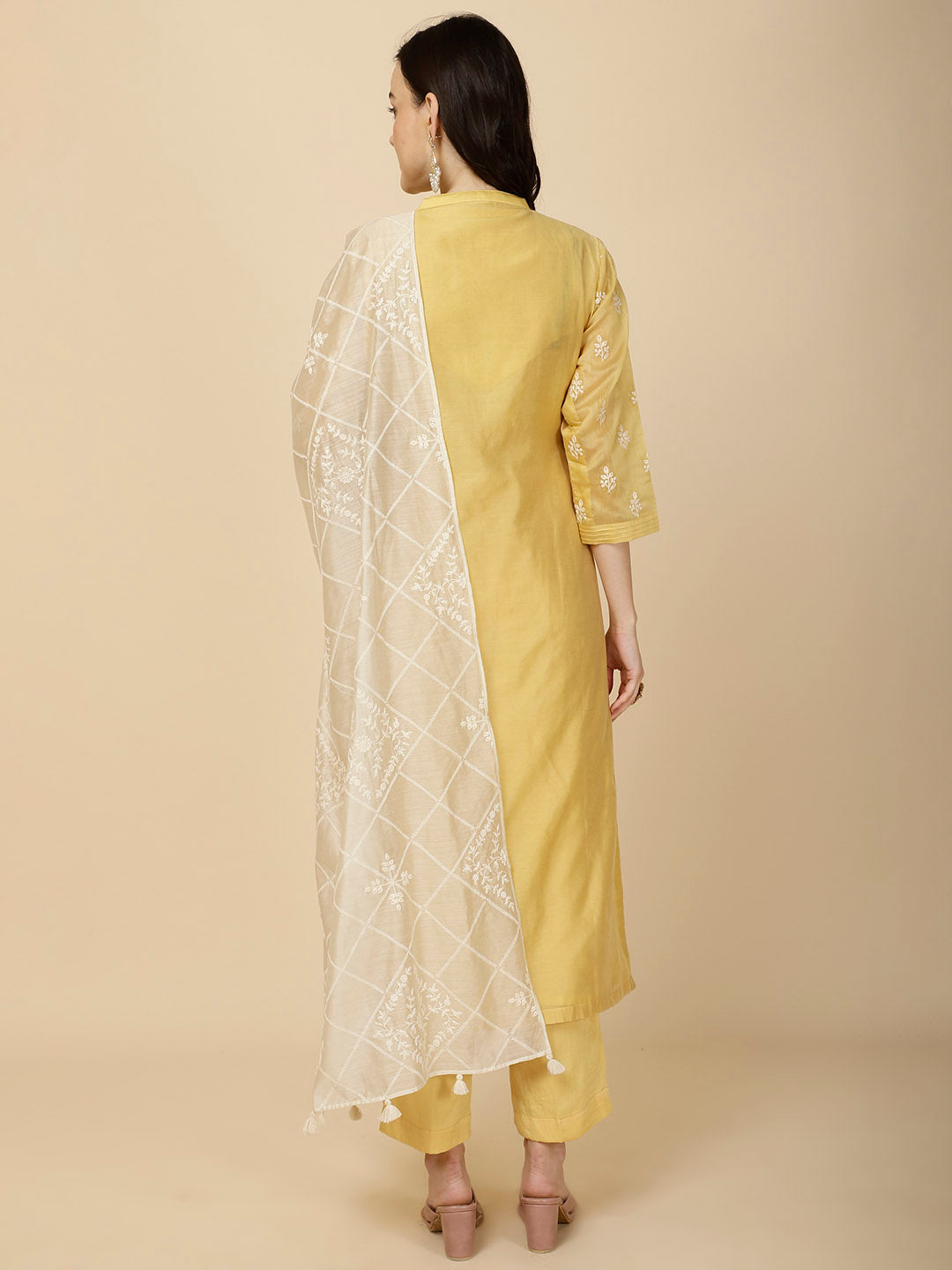 Resham Booti Embroidery Cotton Suit Set With Dupatta