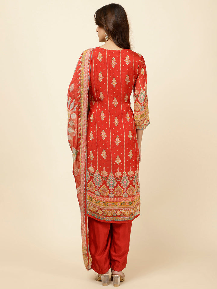 Floral Printed Georgette Kurta With Pants &amp; Dupatta