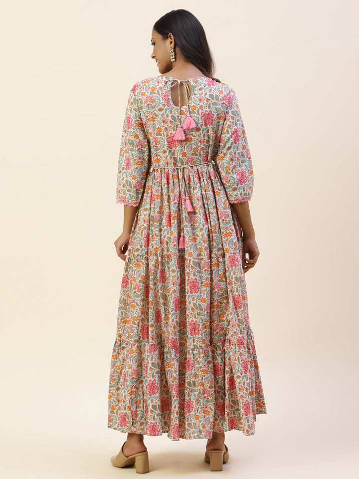 Printed &amp; Yoke Embroidered Cotton Kurta
