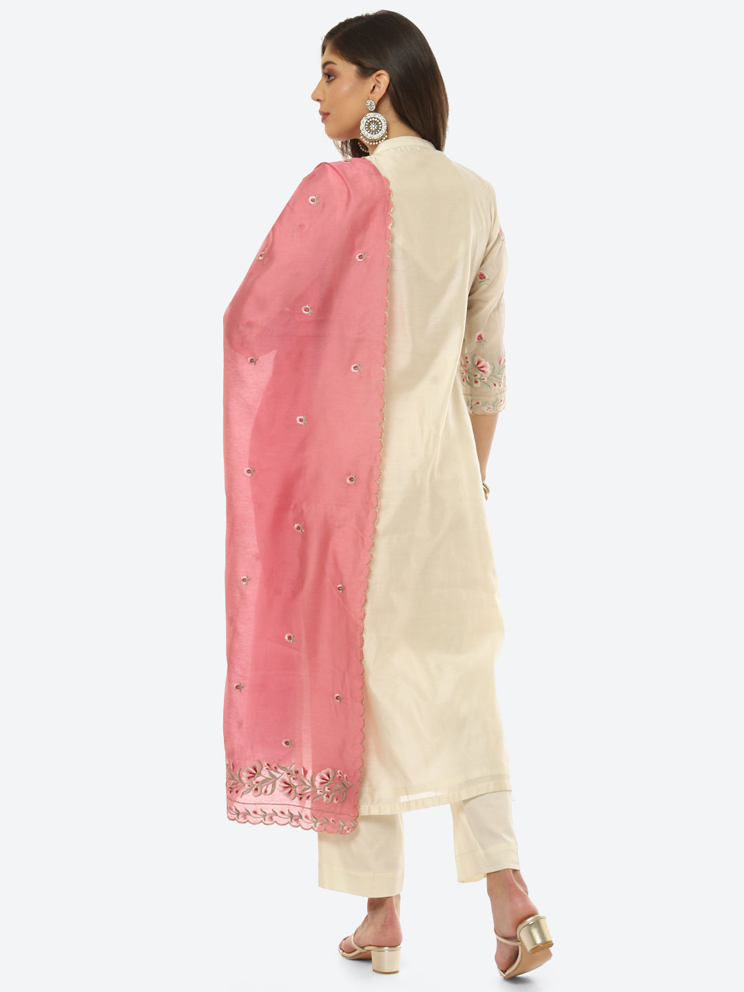 Resham Booti Cotton Kurta With Pant &amp; Dupatta