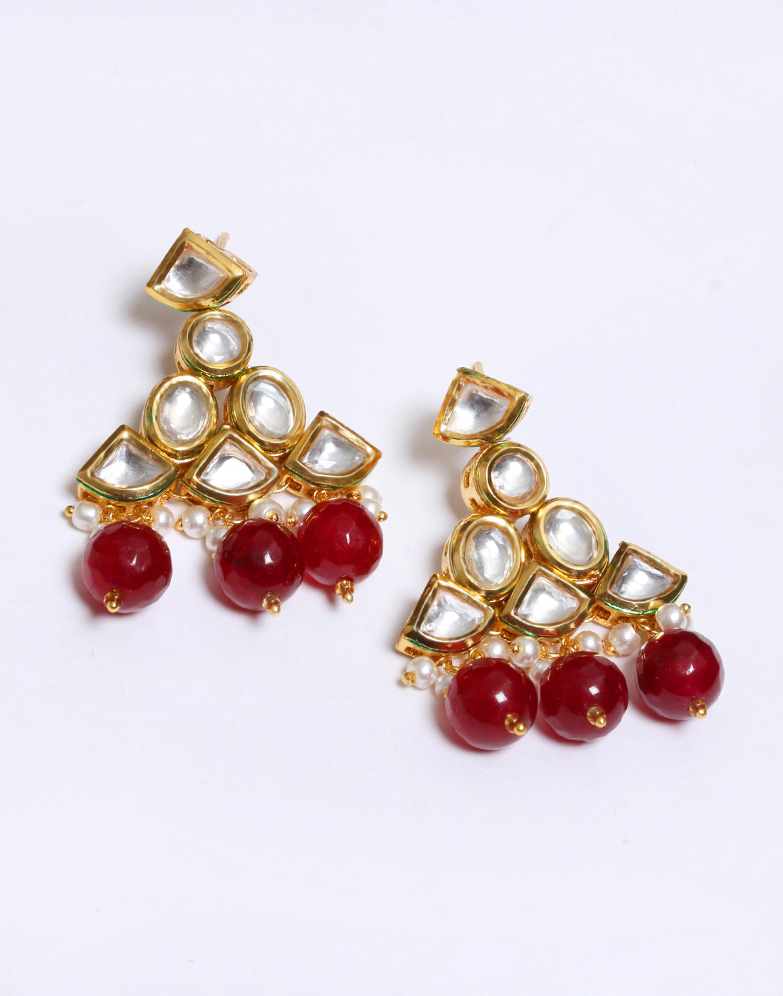 Elegant Gold Toned Kundan With Maroon Stone Necklace Set