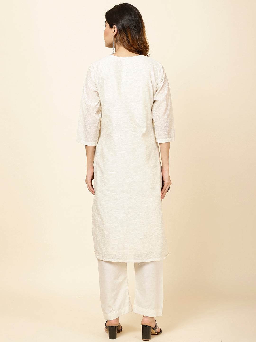 Embroidered Chanderi Kurta With Pants