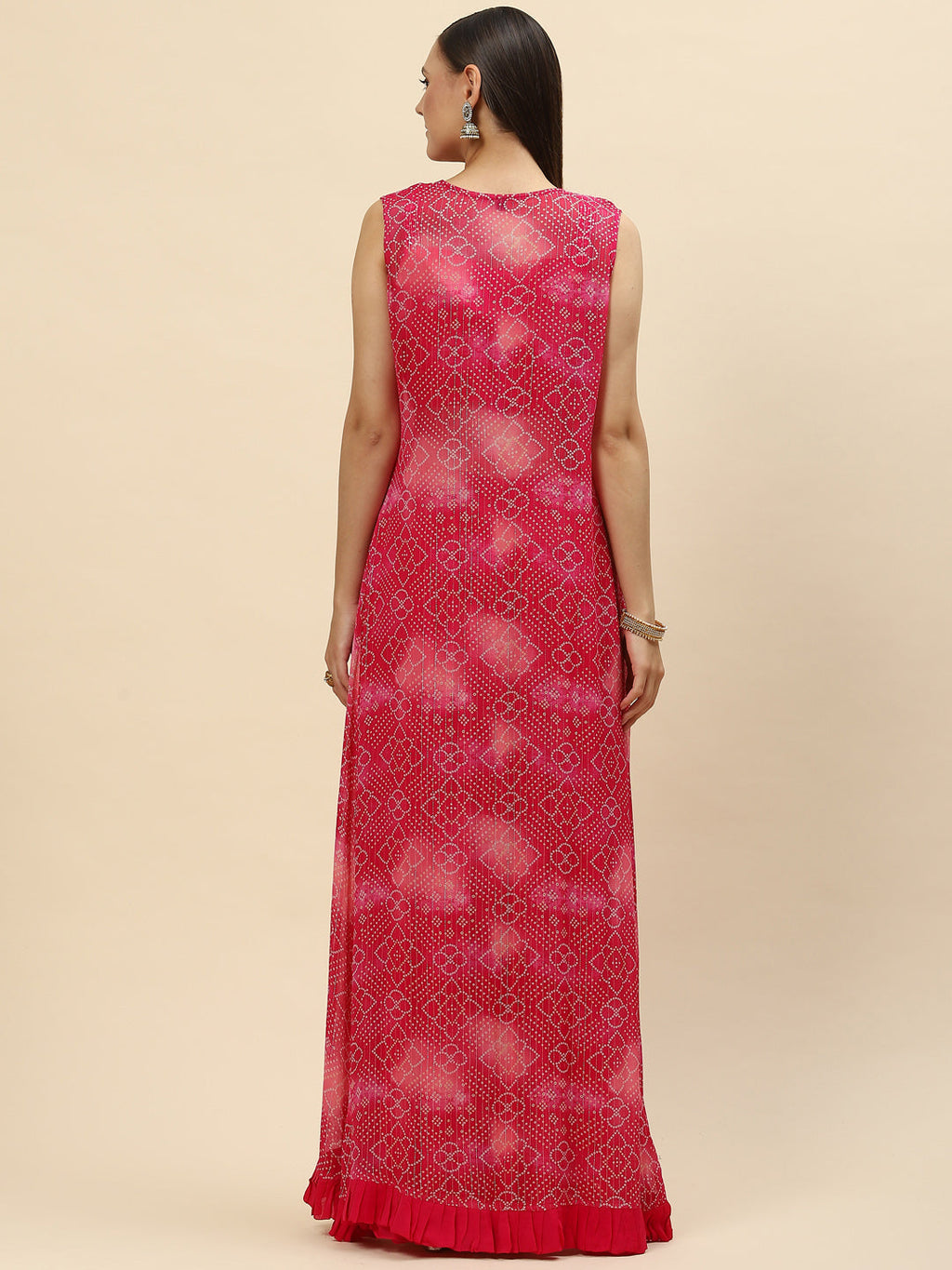 Bandhani Printed Georgette Crop Top With Palazzo & Jacket