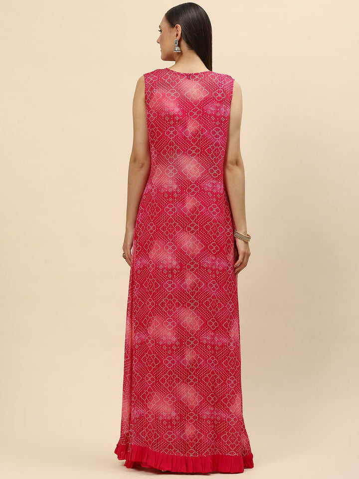 Bandhani Printed Georgette Crop Top With Palazzo &amp; Jacket