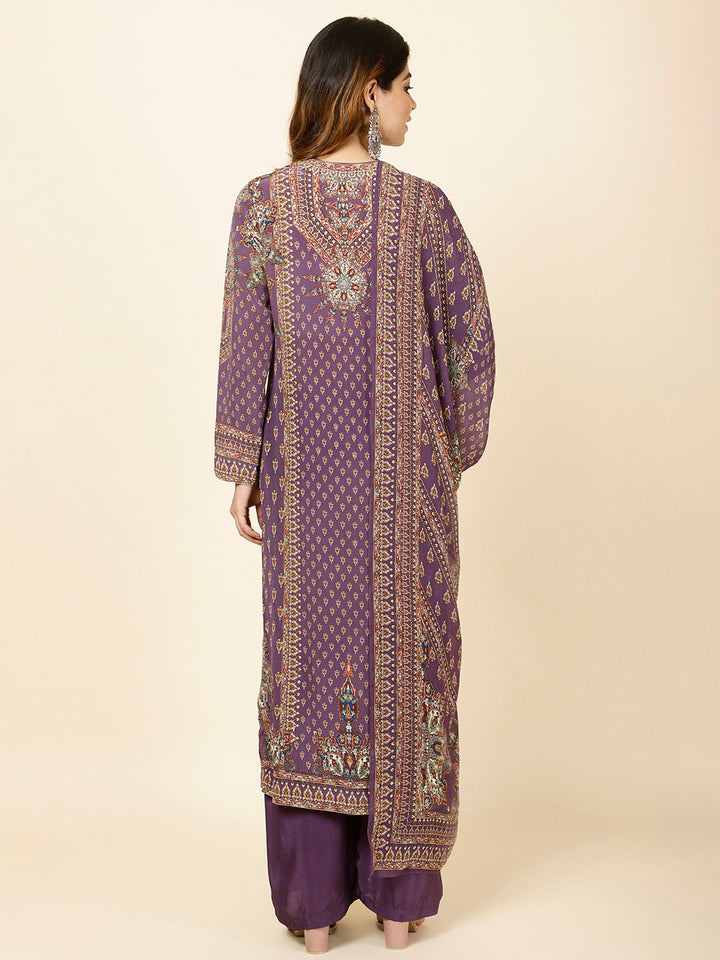 Digitally Printed Crepe Kurta With Palazzo &amp; Dupatta