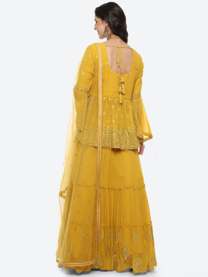 Resham Jaal Georgette Choli With Lehenga &amp; Net Dupatta